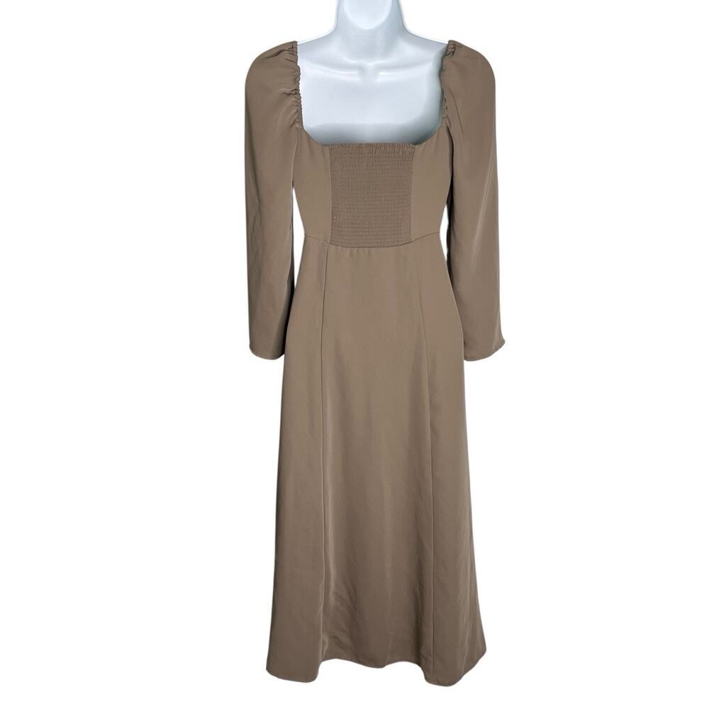Wilfred Aritzia Tulum Midi Dress Women's Size 2 High Slit Sweetheart Neck Taupe - Picture 3 of 8
